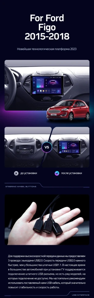 Штатная магнитола Teyes CC3 2K 6/128 Ford Figo (2015-2018)