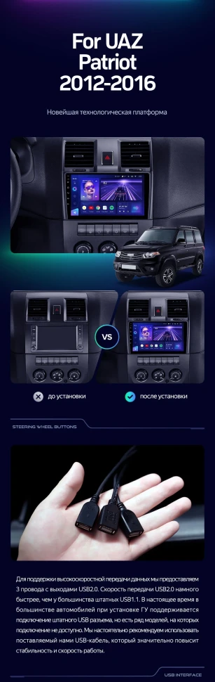 Штатная магнитола Teyes CC3 4/32 UAZ Patriot (2012-2016)