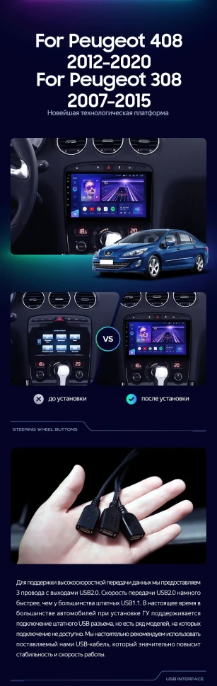 Штатная магнитола Teyes CC3 2K 6/128 Peugeot 308 (2007-2015)