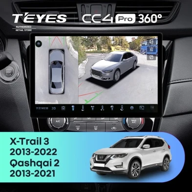 Штатная магнитола Teyes CC4 Pro 360 8/128 Nissan Qashqai 2 (2013-2021) F2 Тип-AВ (13")