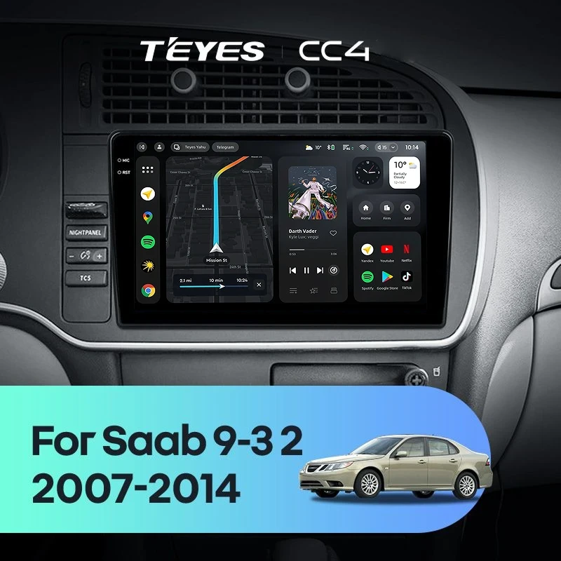 Штатная магнитола Teyes CC4 8/128 Saab 9-3 2 (2007-2014)